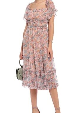 Anthropologie Love the Label Waterlily Floral Ruffle Midi Dress Off Shoulder M